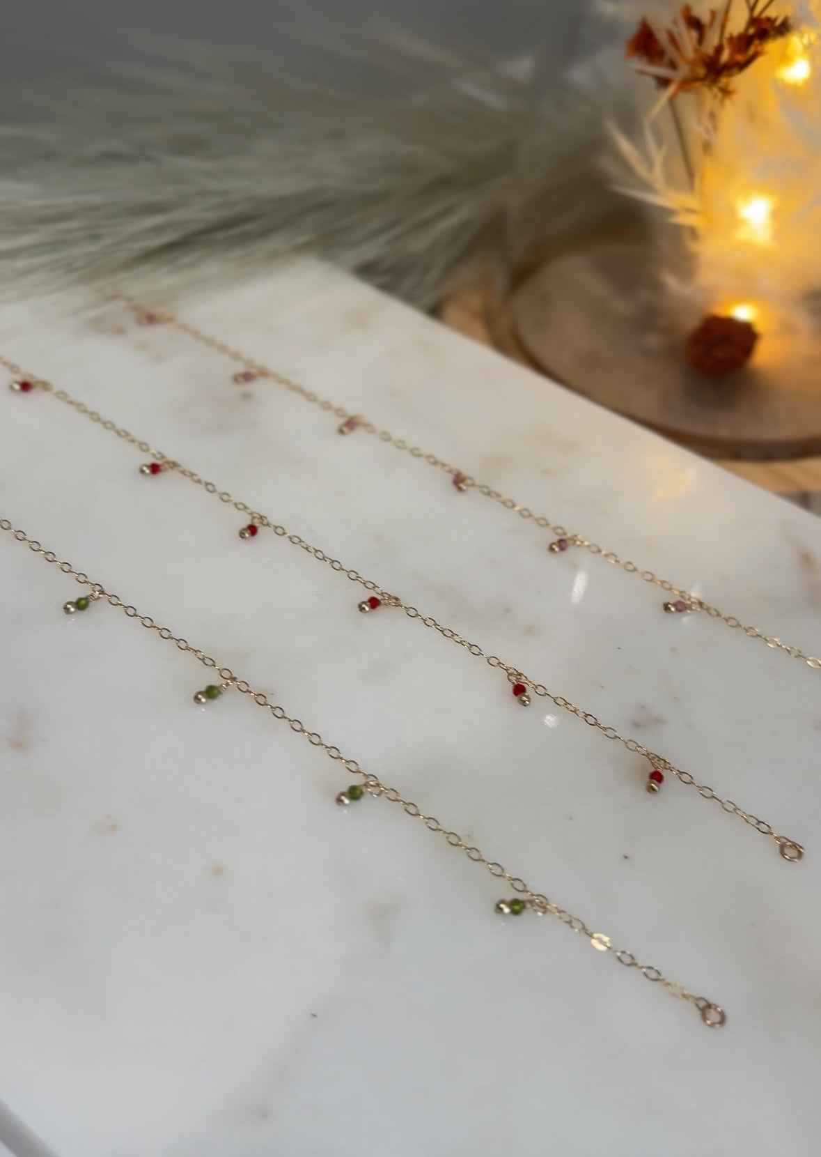 Dainty gold filled birthstone glass bead bracelet