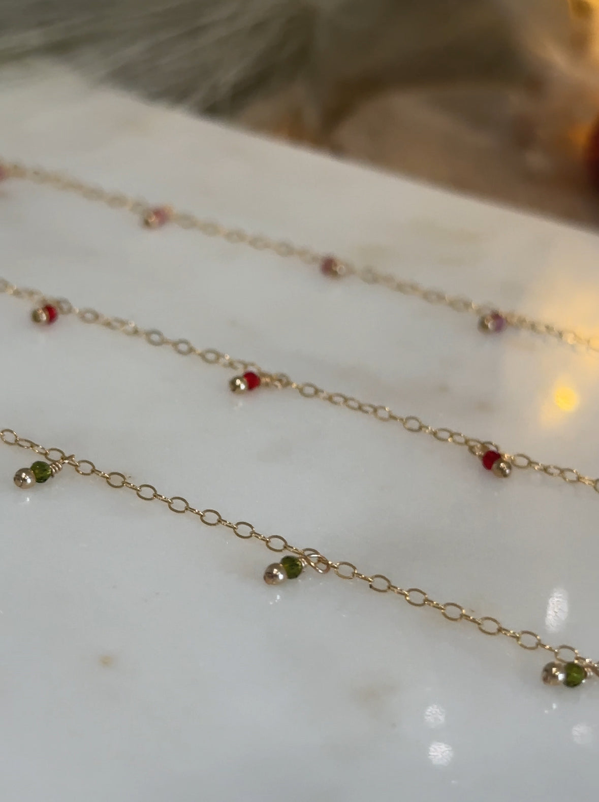 Dainty gold filled birthstone glass bead bracelet
