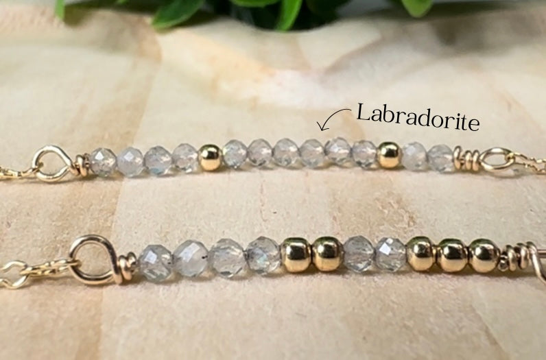 14k gold filled gemstone morse code dainty keepsake sentimental bracelet