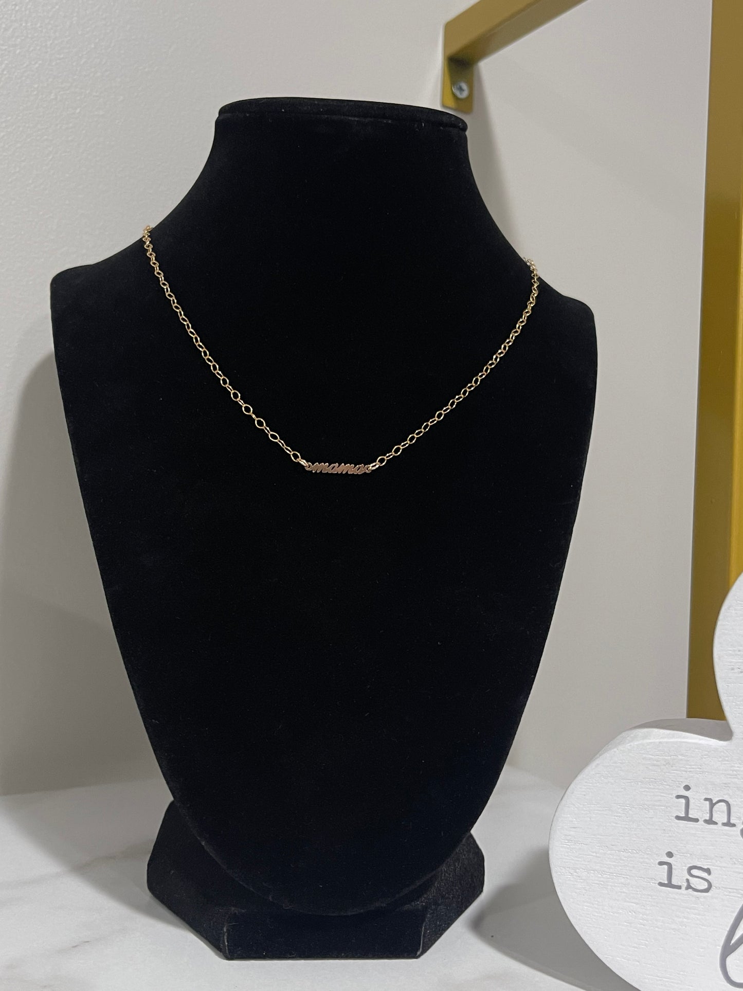Mother’s Day motherhood mama gold filled necklace on flat cable chain 