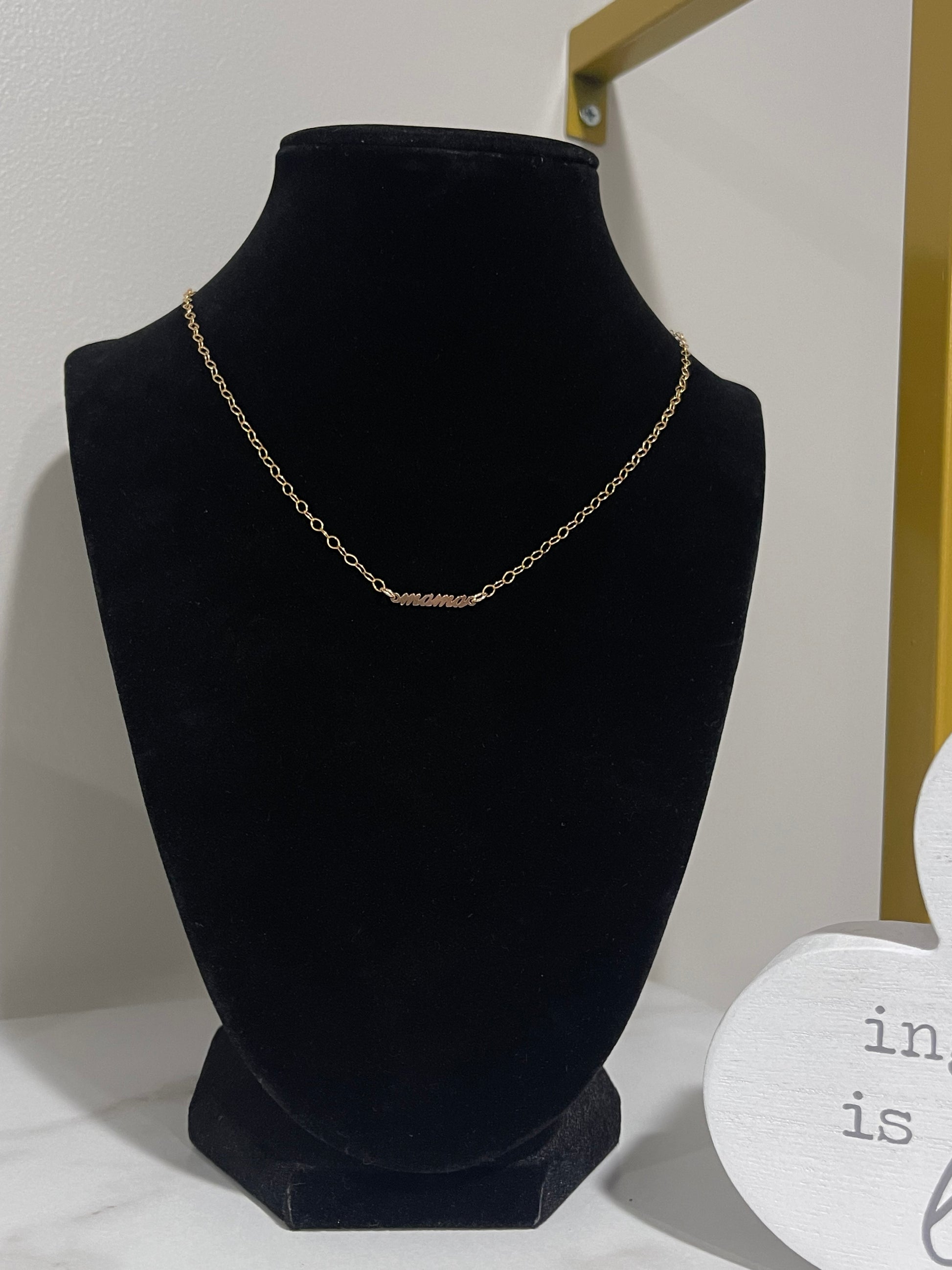 Mother’s Day motherhood mama gold filled necklace on flat cable chain 