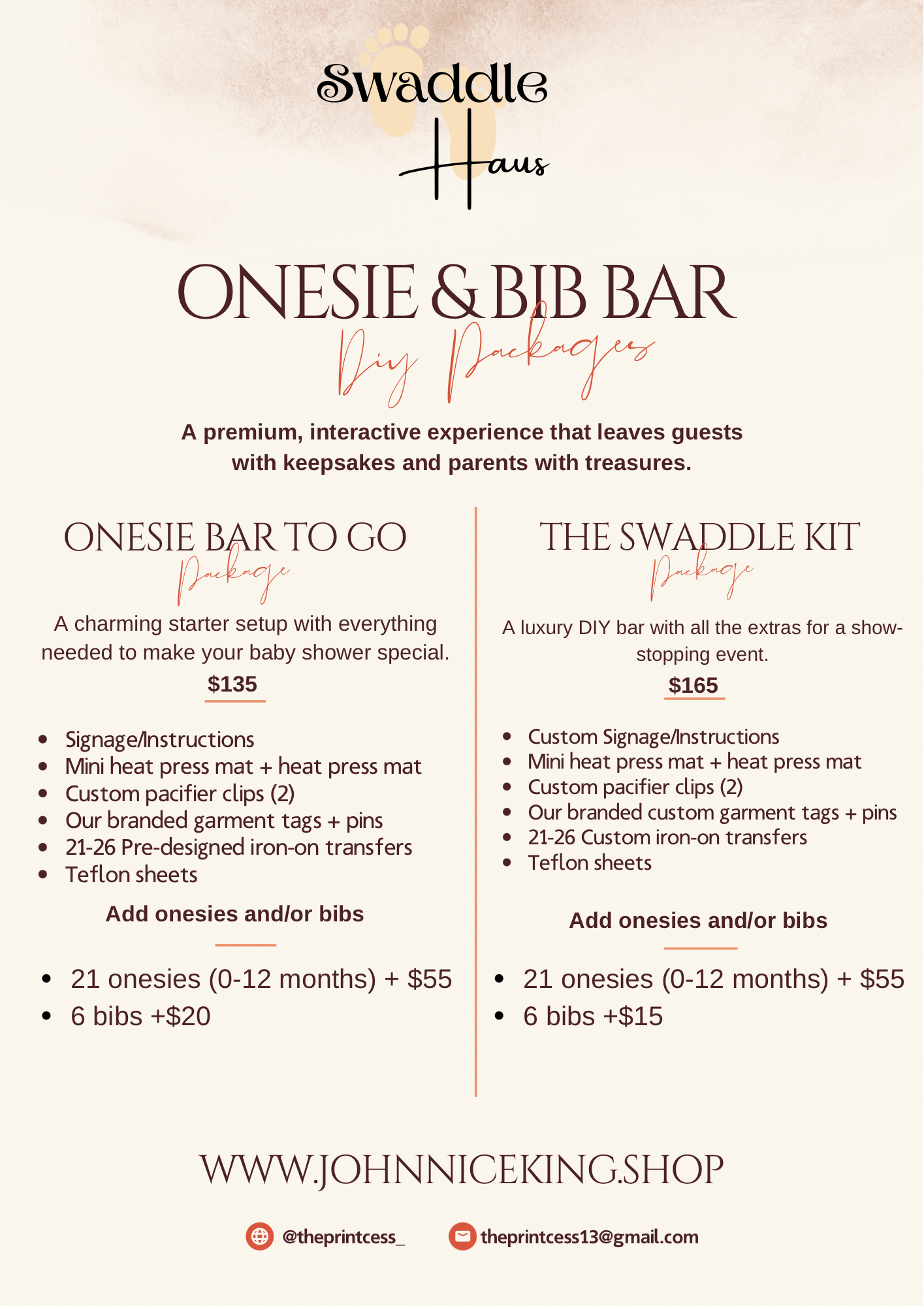 DIY shippable onesie and bib bar packages 