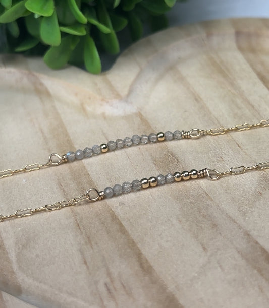14k gold filled gemstone morse code dainty keepsake sentimental bracelet