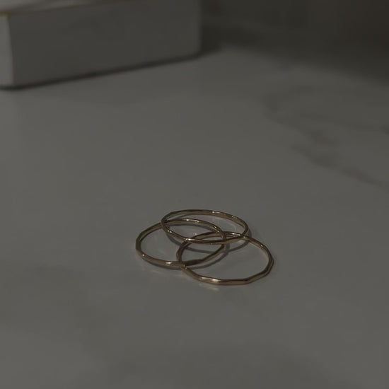 Dainty handcrafted Gold filled hammered size inclusive stacking ring set