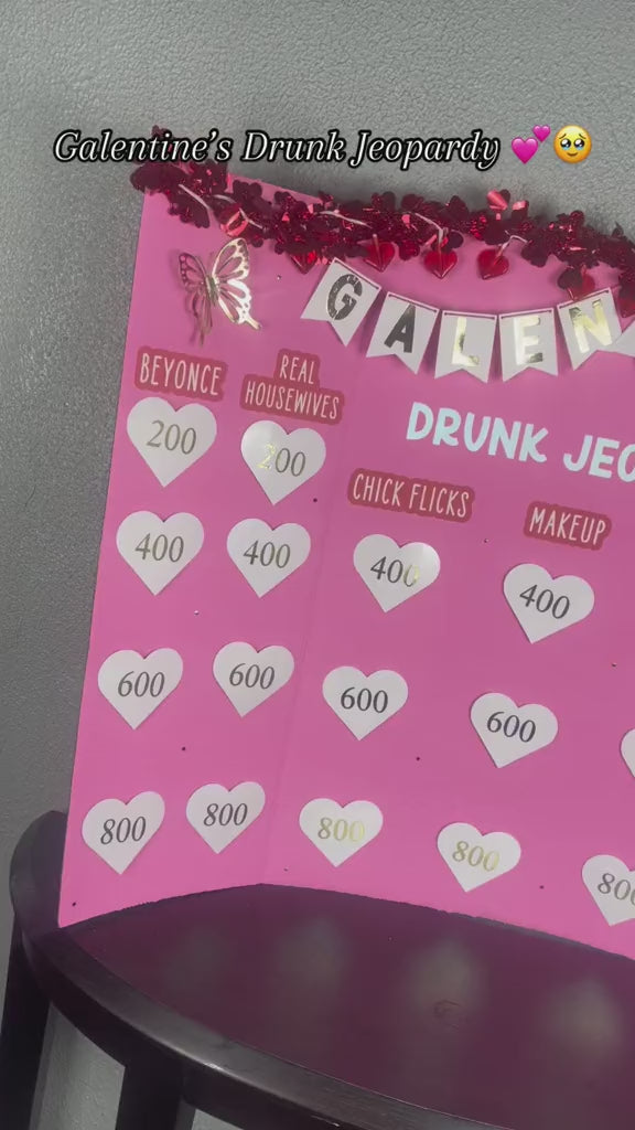 galentines day drunk jeopardy board game baby shower game girls night game gameboard 