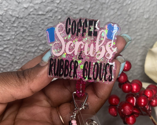 Coffee, scrubs & rubber gloves badge