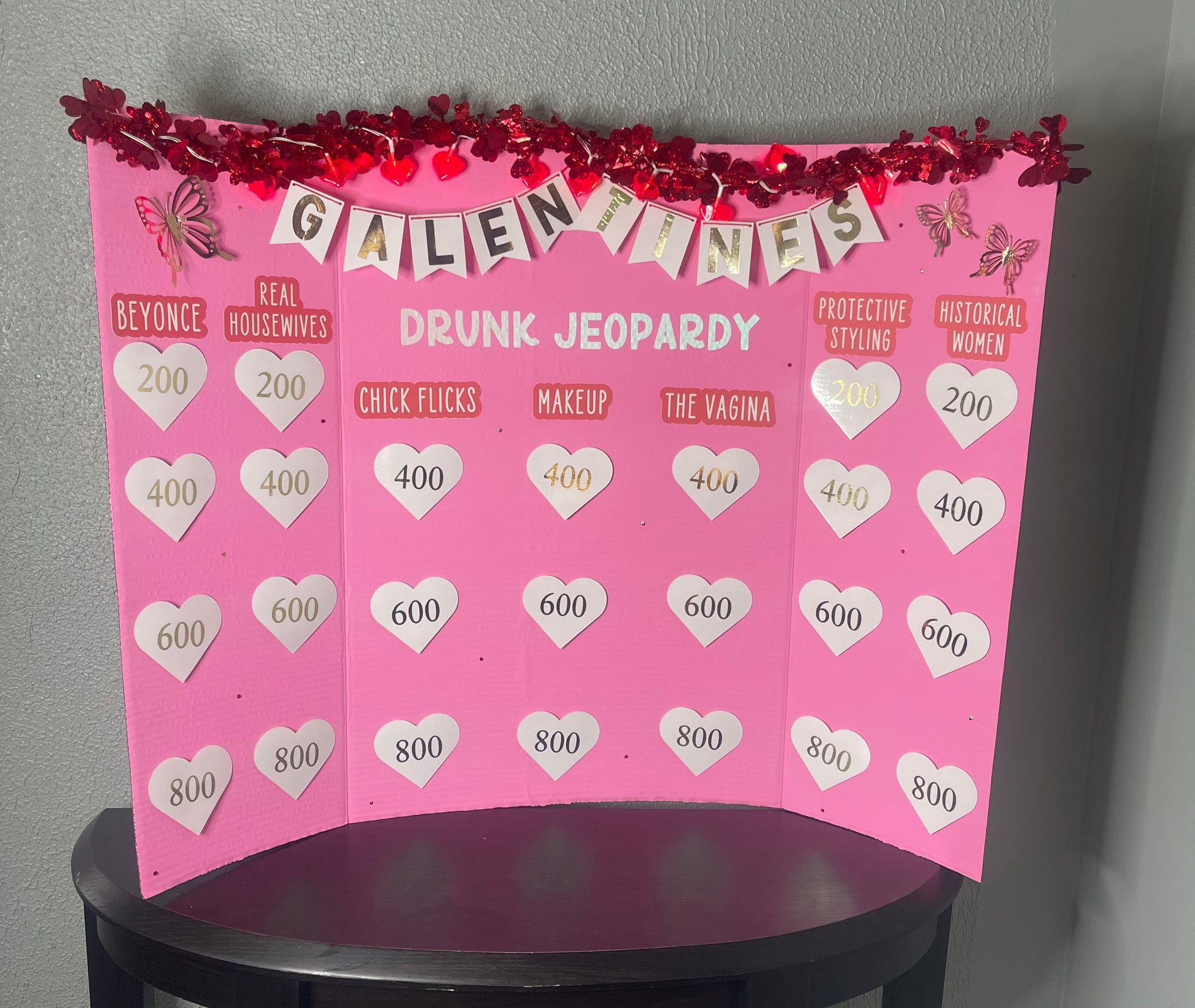 galentines day drunk jeopardy board game baby shower game girls night game gameboard 